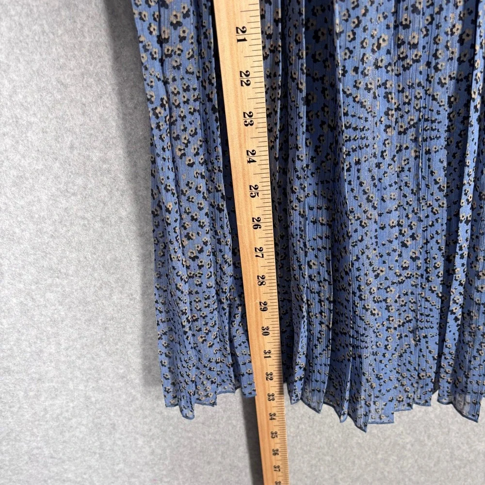 Rue de Femme Pleated Midi Skirt Small Blue Floral Flowy Gold Metallic Feminine‎